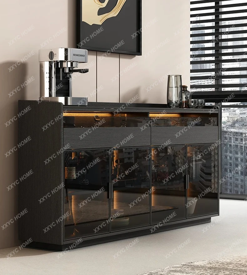 Modern simple rock slab dining side cabinet high-end light luxury solid wood against the wall black tea cabinet