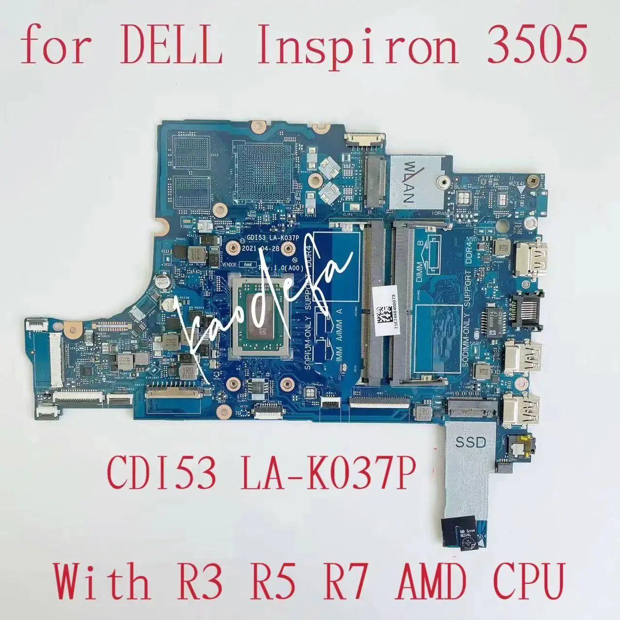 

For Dell Inspiron 3505 Laptop Motherboard With R3 R5 R7 AMD CPU DDR4 CDI53 LA-K037P Mainboard 100% Test OK