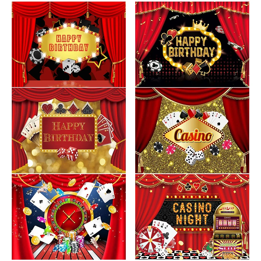 Red Curtains Casino Las Vegas Poker Dice Adult Birthday Party Vinyl Background Baby Shower Decoration Photography Props Supplies