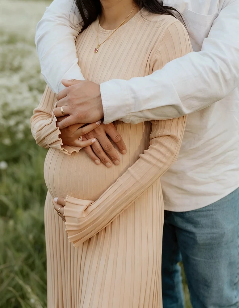 Maternity Photography Knit Gown White Long Sleeve Flare Sleeve Pregnancy Dress Beach Outdoor Studio Photoshoot Outfit