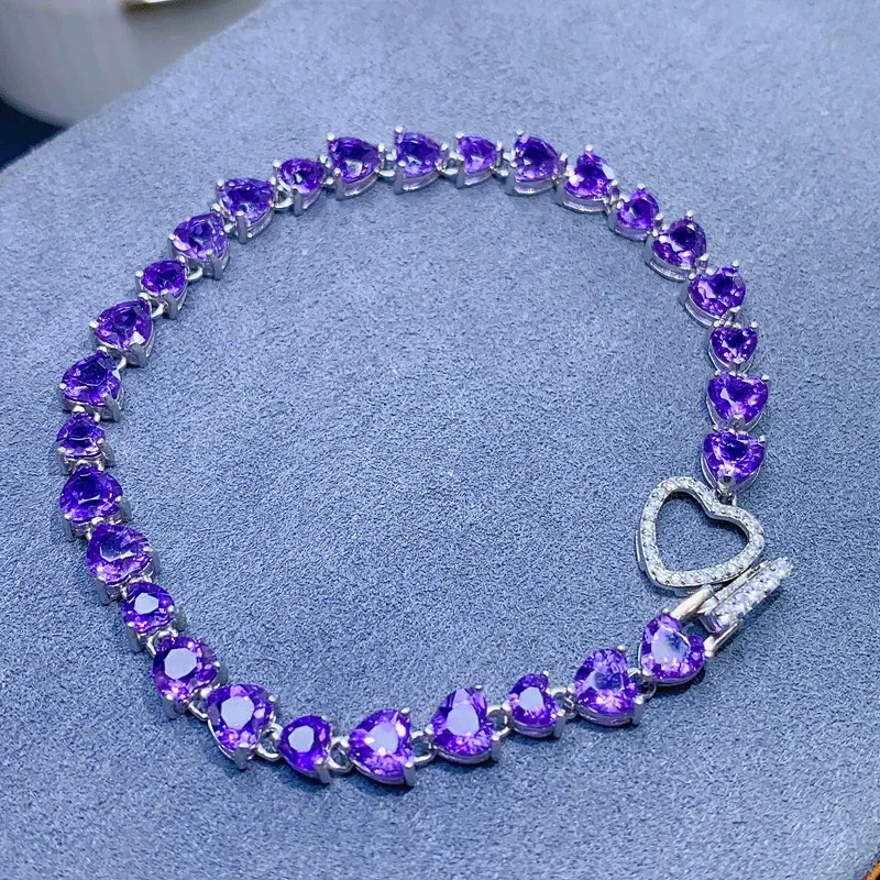 

Classic Heart Crystal Bracelet 20 Pieces 5mm Total 10ct Natural Ametrhyst Sivler Bracelet 18K Gold Plating Amethyst Jewelry