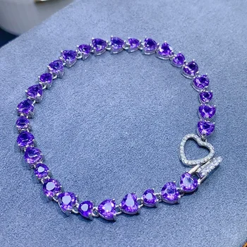 Classic heart crystal bracelet 20 pieces 5mm total 10ct natural Ametrhyst Sivler bracelet 18K gold plated amethyst jewelry