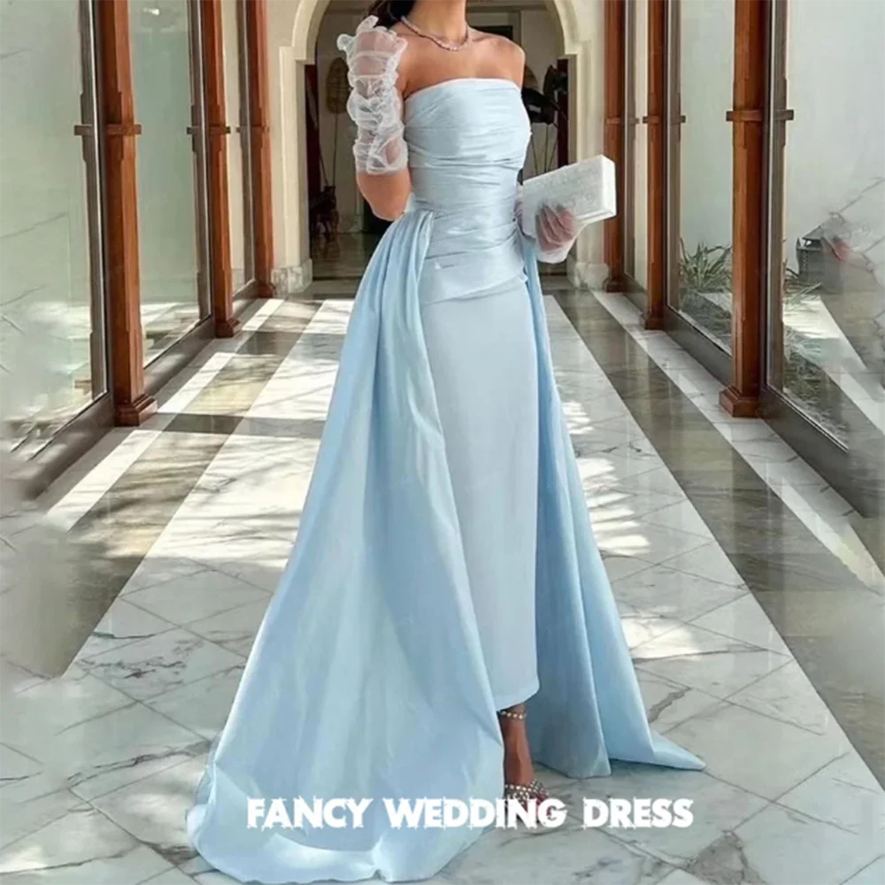 

Simple Luxury Summer Light Blue Sweet Women Evening Dress A-line Floor Length Sleeveless Strapless فساتين سهرة Robes De Soirée