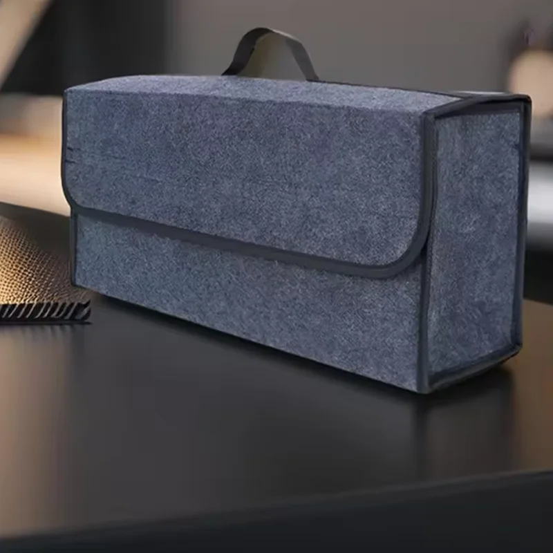 Foldable Premium Dark Gray Felt Storage Box Large Organizer Car Trunk Boot Auto Parts Anti Slip Home Office Durable Tool Box