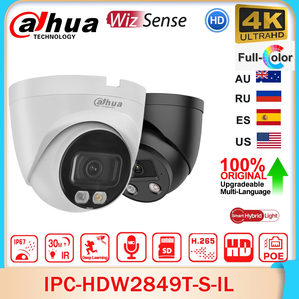 

Dahua Original IPC-HDW2849T-S-IL 8MP 4K Smart Dual Light Eyeball WizSense Network IP Camera Full Color SD Slot POE IP67 SMD Plus