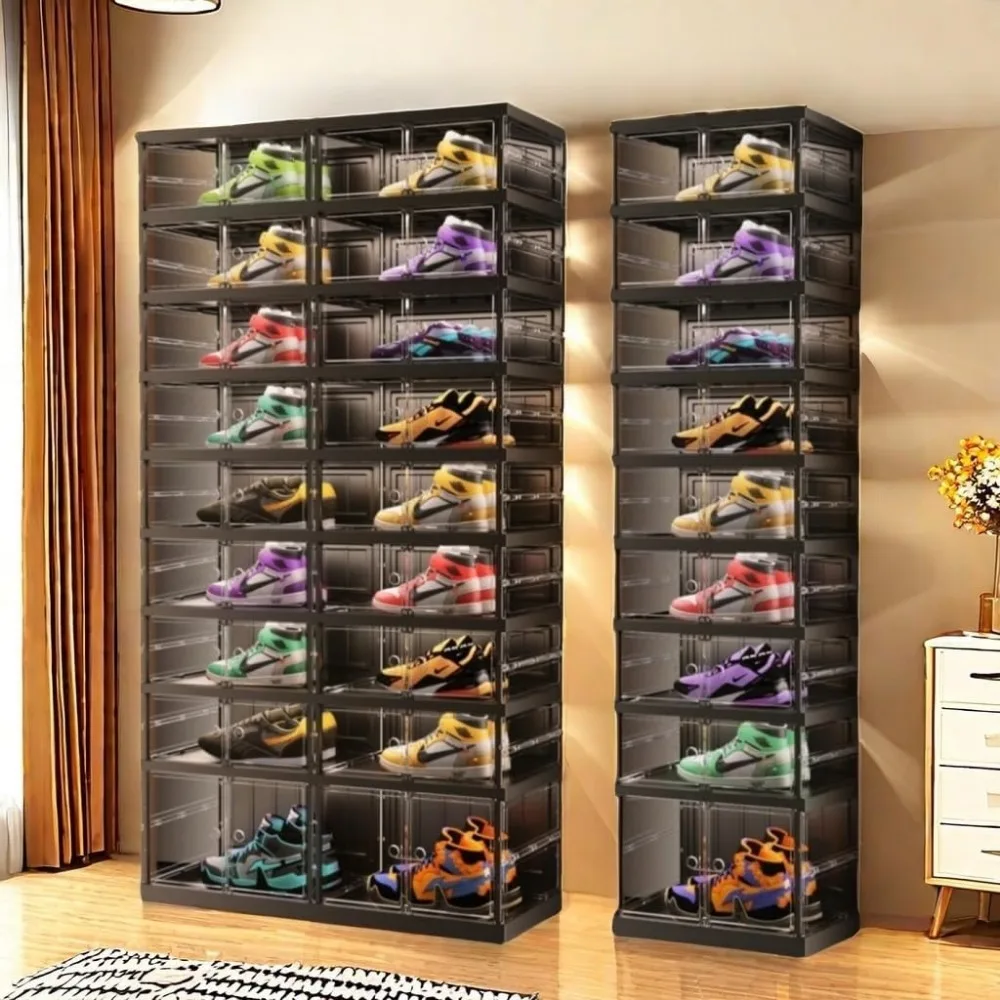 

9 Tier Foldable Shoe Rack for Closet Entrance 18-36 Pairs or 9-18 Pairs, Stackable Clear Shoes Storage Box, Shoe Hanger