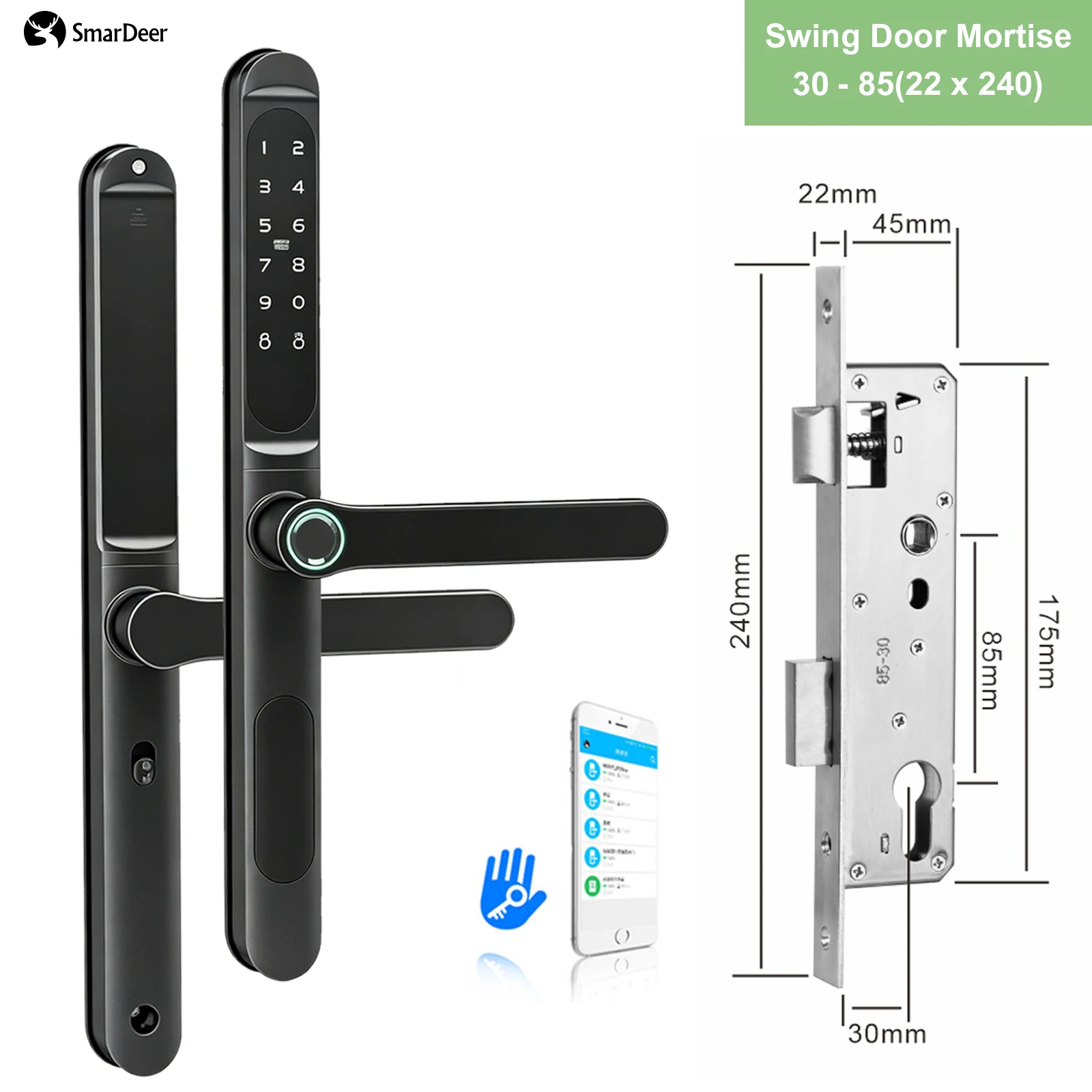 Slimme schuifdeurslot met thermische onderbreking, aluminium, IP65 waterdicht, Tuya WiFi, vingerafdruk, biometrische sleutelloze toegang, elektronisch slot