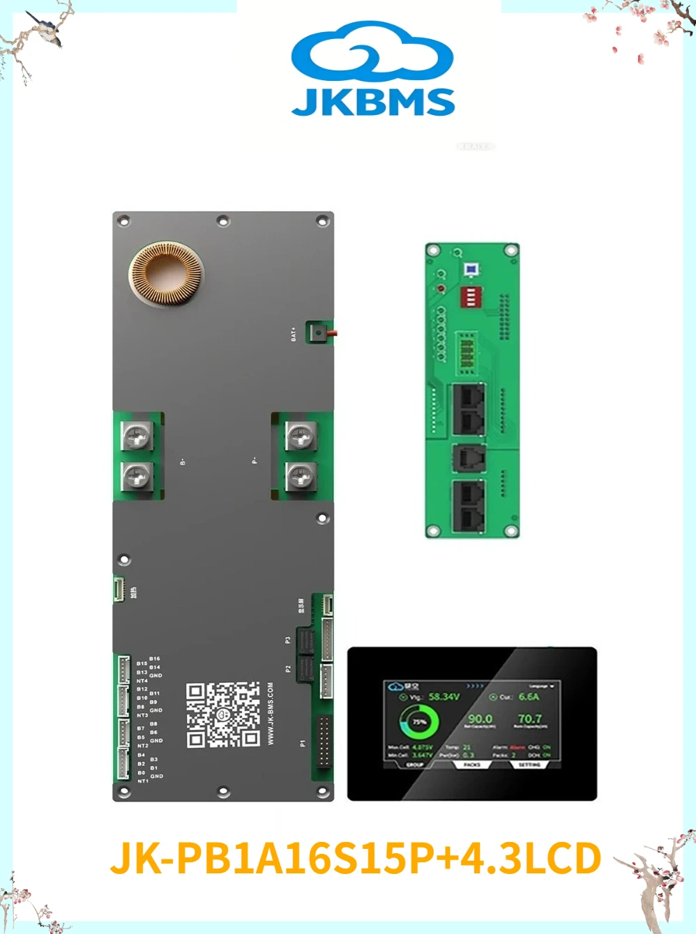 

JK Inverter BMS JK-PB1A16S15P+ 4.3LCD Active Balance Current 1A16S 24V 48V LiFePo4 Li-Ion Battery 150A Household Energy TaiChang
