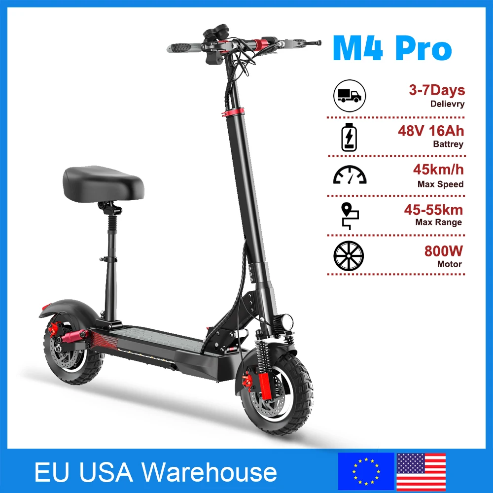 Electric Scooter with Seat 16Ah 800W Scooter 10inch Off Road Tire Kick Scooter 45KM/H eScooter