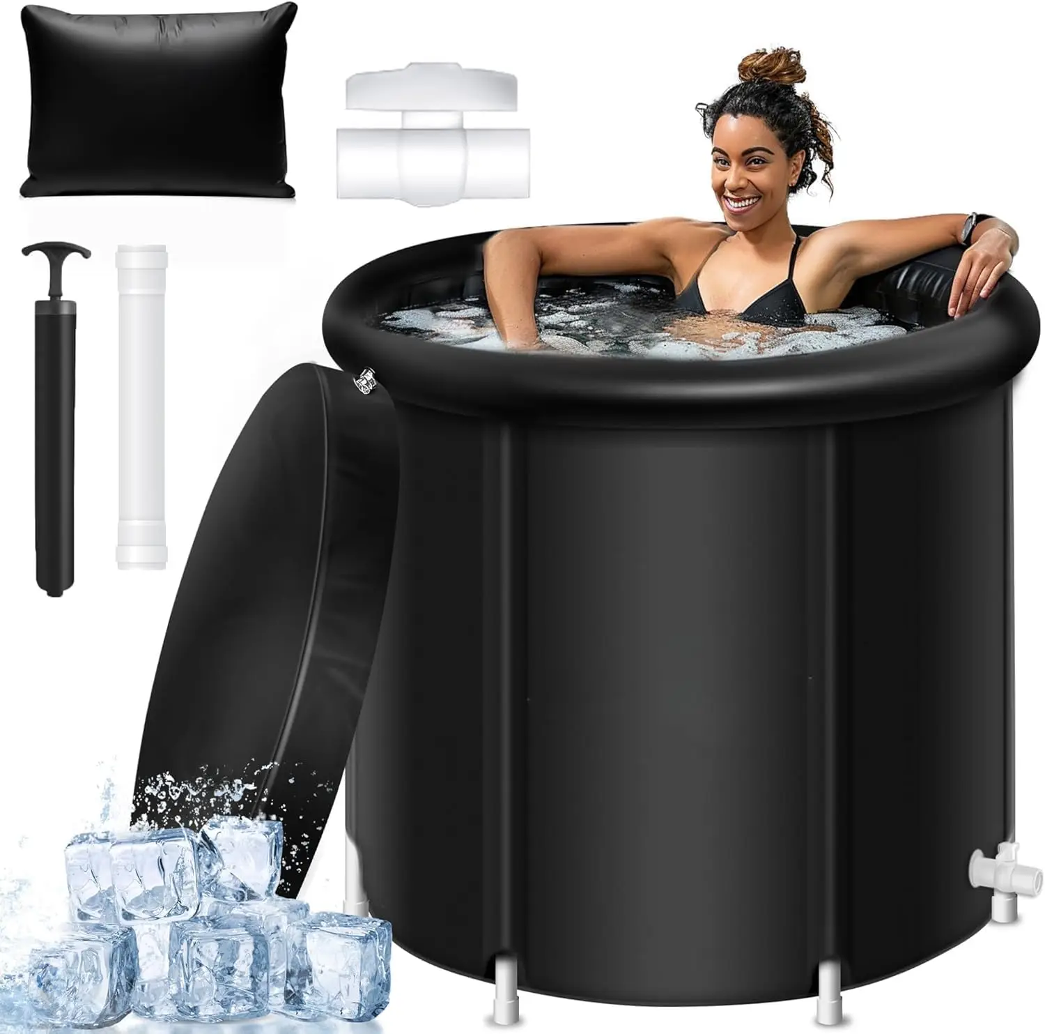 

Portable Large Ice Bath Tub with Lid, Athletes Cold Water Therapy Recovery Pod, Foldable Home Inflatable SPA Bath tub Plunge Tub
