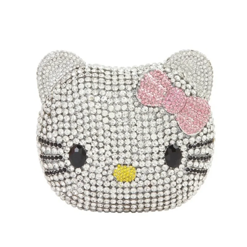 Cute Cartoon Hello Kitty Rhinestone Mini Bag Anime Full Of Diamonds Dinner Bag Handmade Diamond Lady's Clutch Girls Xmas Gifts