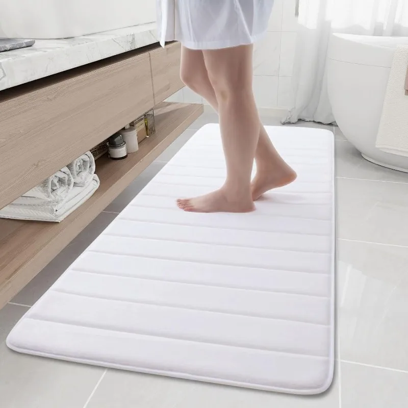 2025 Memory Foam Bath Mat Rug,  Water Absorbent and Machine Washable Bath Rug Runner for Bathroom, Shower, and Tub, White