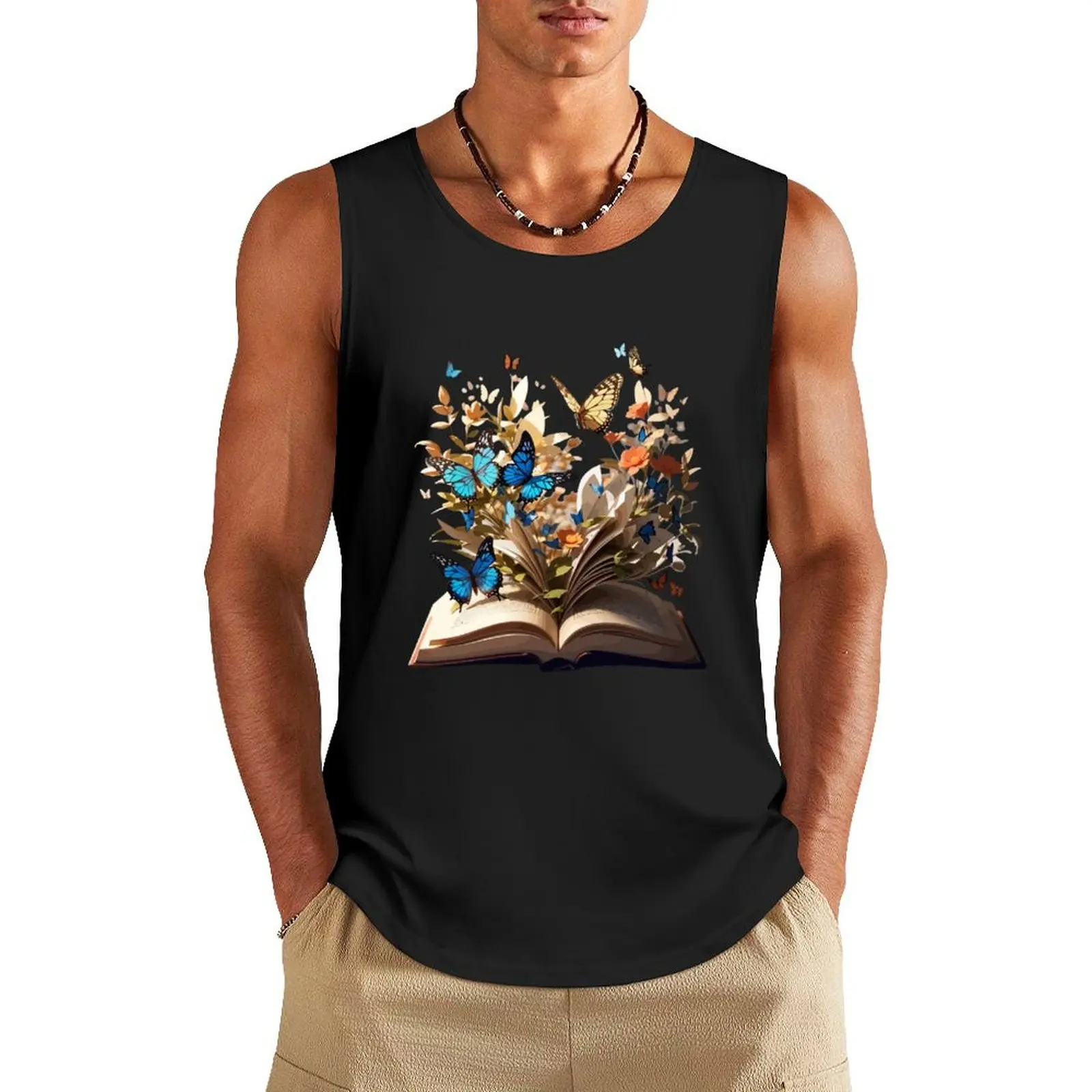 Open Book With Flowers and butterflies Tank Top Men's summer clothes 2024 tops mens gym clothes