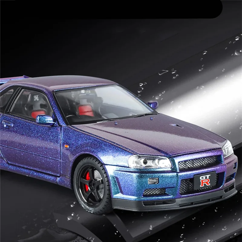 1:18 Skyline Ares GTR GT-R R34 Alloy Sports Car Model Diecasts Metal Racing Car Vehicles Model Simulation Sound Light Kids Gifts