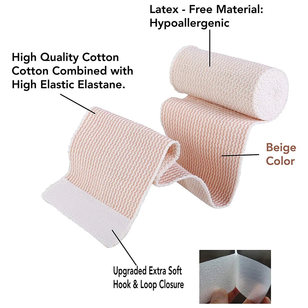 1 rouleau de bandage élastique rond de qualité supérieure, bandage de compression sans latex de coton rond avec auto-fermeture, support et premiers