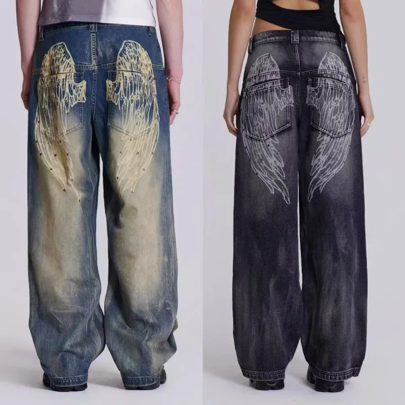 Jaded London jean 2025 new wings old gradient vintage washed loose jeans pants for men and women