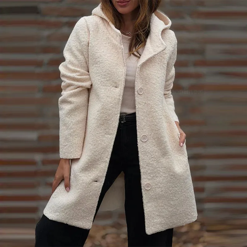 Trendy Women Overcoat Autumn Winter Women Trench Coat Long Style Pure Color Single-breasted Teddy Jacket Windproof