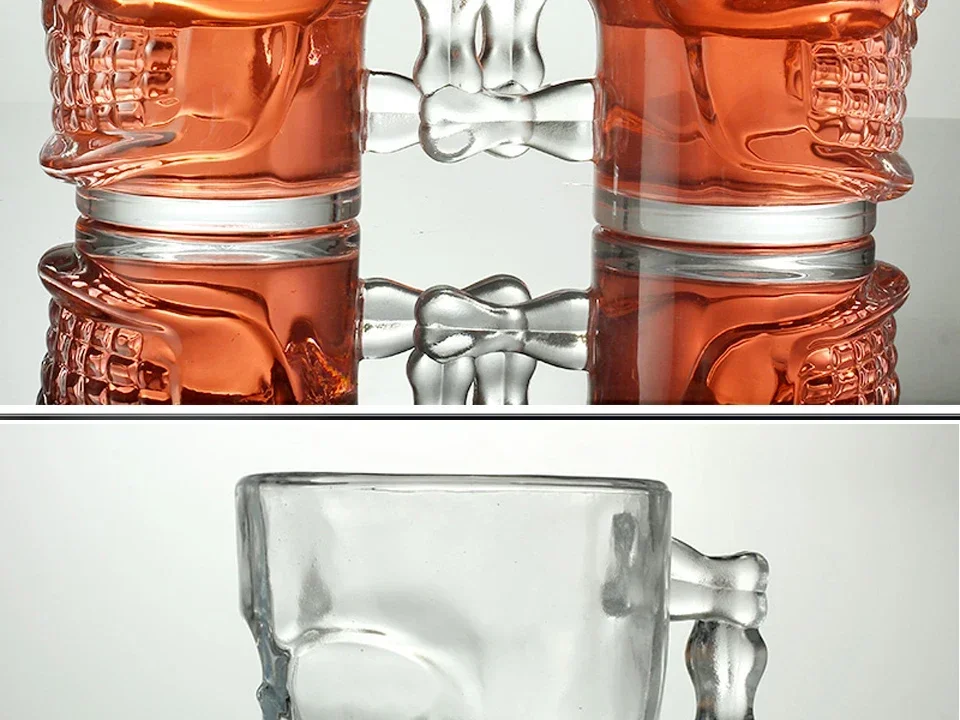 Classical Pirate Partner Beer Cup Crystal Glass Creative Skull Face Bone with Handle Drinking Wine Vodka Essential Bar KTV