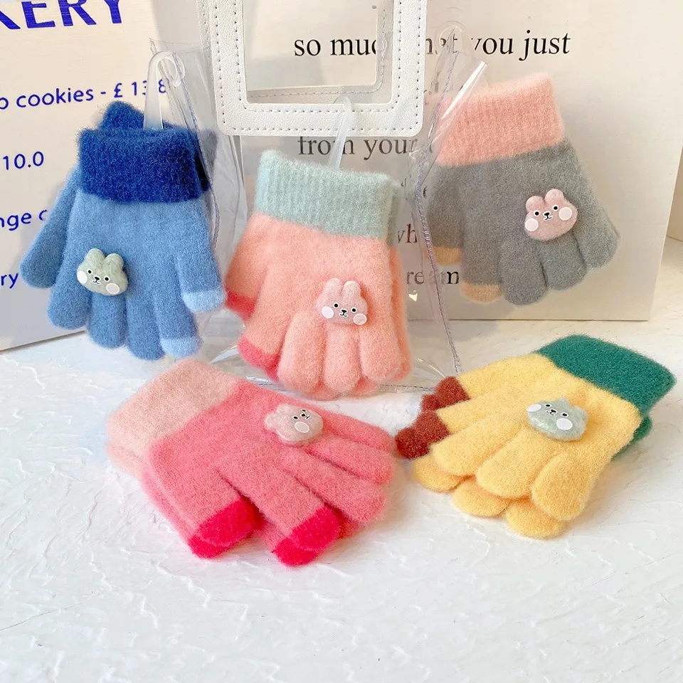 Cartoon Rabbit Gloves For Baby Girls Boy Velvet Warm Mittens Winter Warmer Mitts Glove Gift For Children