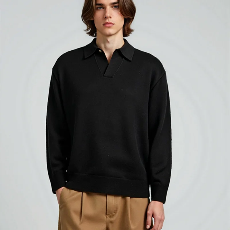 

Мужской модный джемпер с отложным воротником, осень-зима 2022, модный свитер на одной пуговице, одежда с длинными рукавами, пуловер, вязаные топы