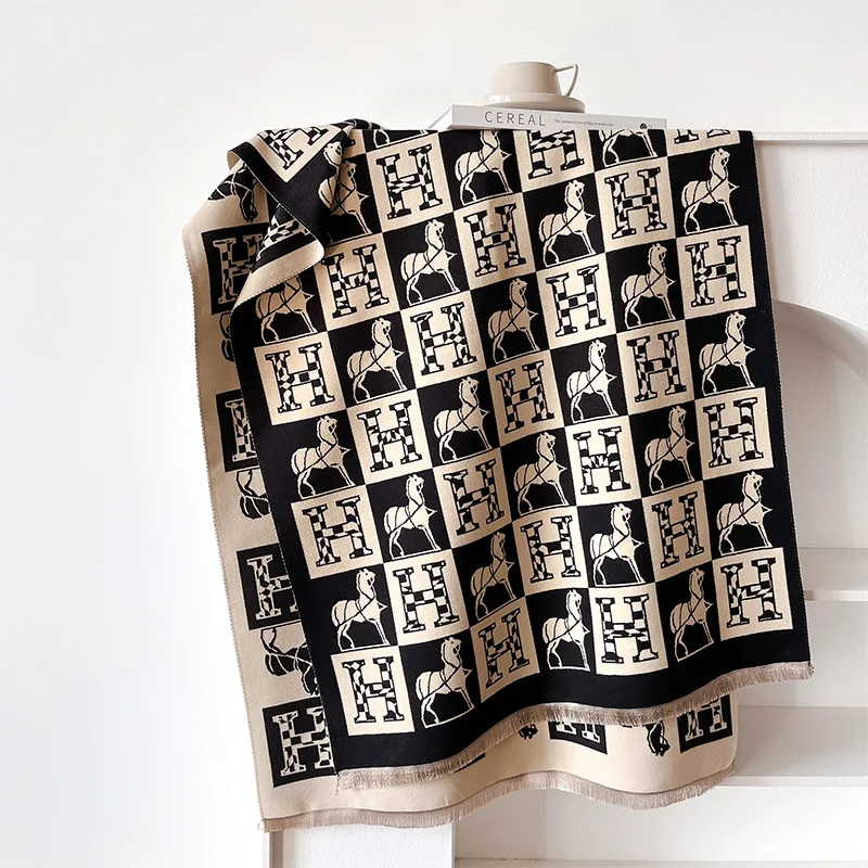 

Новые роскошные зимние двусторонние кашемировые длинные шарфы с бахромой, высокое качество, женская утепленная шаль, женский теплый шарф из пашмины