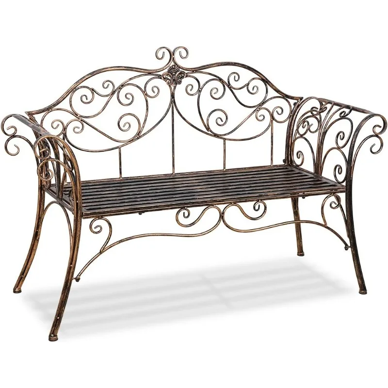 Banc de jardin en métal bronze e, chaise 2 places pour jardin, cour, véranda et véranda