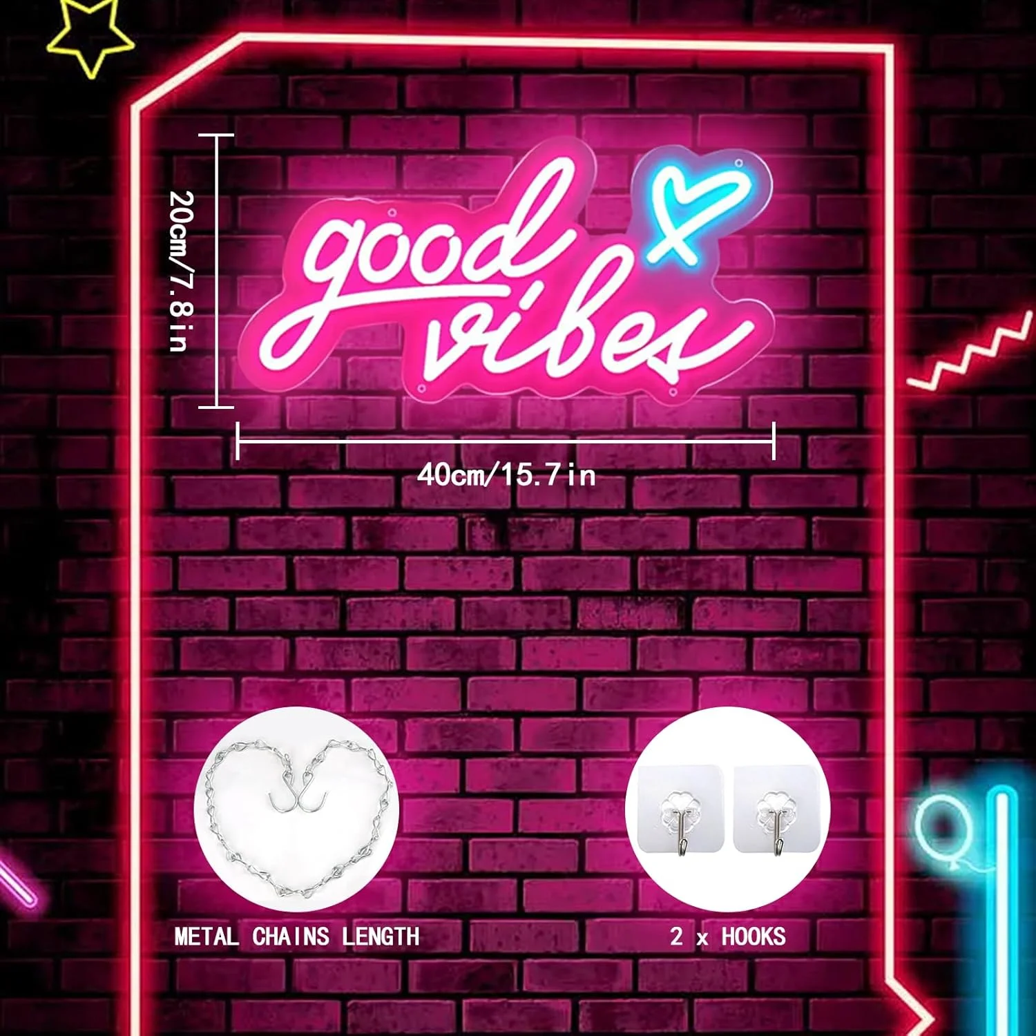 Good Vibes Neon Sign LED Neon Light Sign Powered By USB Night Light for Wall Decor Home Bar Pub Club Wall Bedroom Decor