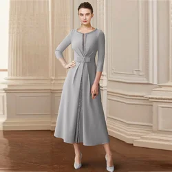 Elegant Mother of the Bride Dresses 2025 A-Line O-neck Wedding Guest Gowns with Beads Bow Pleats Dress Women for Wedding Party
