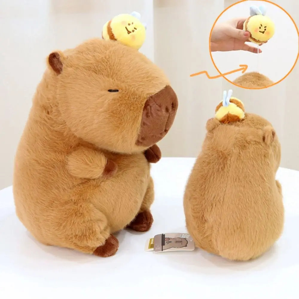 Puxar corda capivara abelha brinquedo de pelúcia simulação pp algodão capibara anime brinquedo fofo coleção capivara boneca de pelúcia