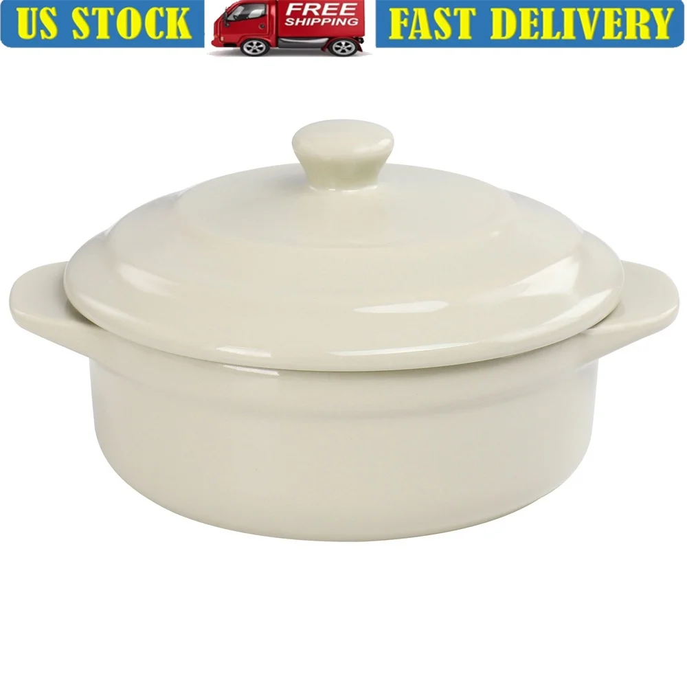 Mini cazuela de gres con tapa, apto para horno, postres y comidas, apto para microondas, apto para lavavajillas, servicio redondo de 5 pulgadas