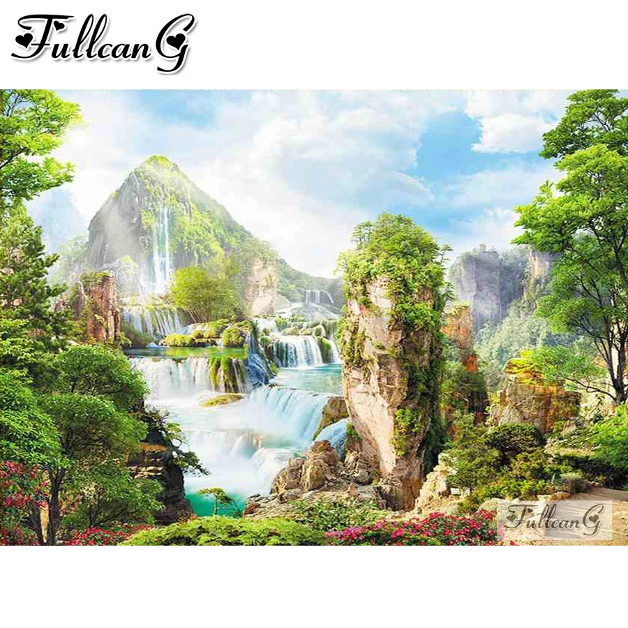 5d diy diamond painting cross stitch natural mountain scenery full rhinestone embroidery mosaic picture wall decor AA3574