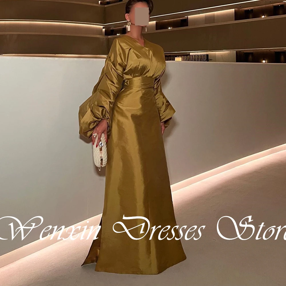 CustomizedSweep Train Straight Side Slit   Floor Length V-Neck Butterfly sleeves Luxury Evening Dresses Satin Custom Size Long S image 4