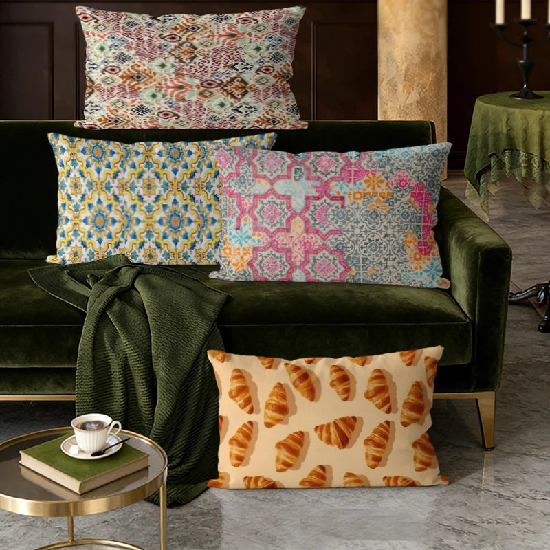 Bohemian Vintage Mix Print Pillow Covers Suitable For Sofa Bedroom Car Pillow Cover Cushion Rectangular Back Cushion
