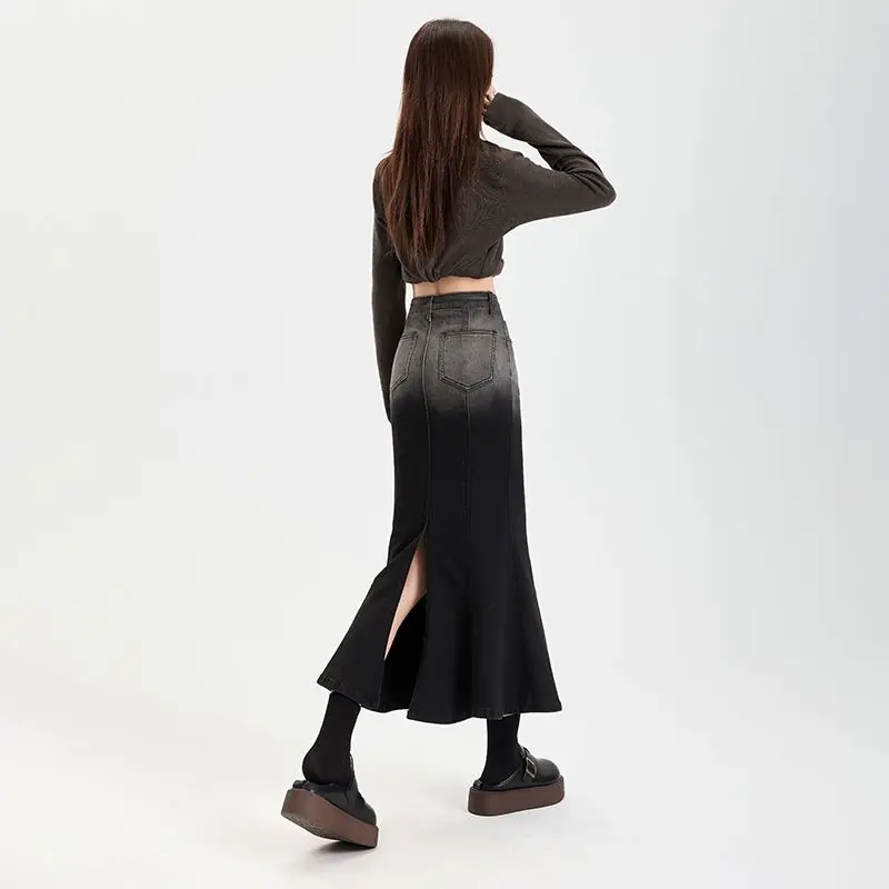 여름 드레스 빈티지 여성 여름 스커트 그라데이션 하이 웨이스트 a 라인 캐주얼 스커트 Bodycon 롱 스커트 Fishtail 여성 의류