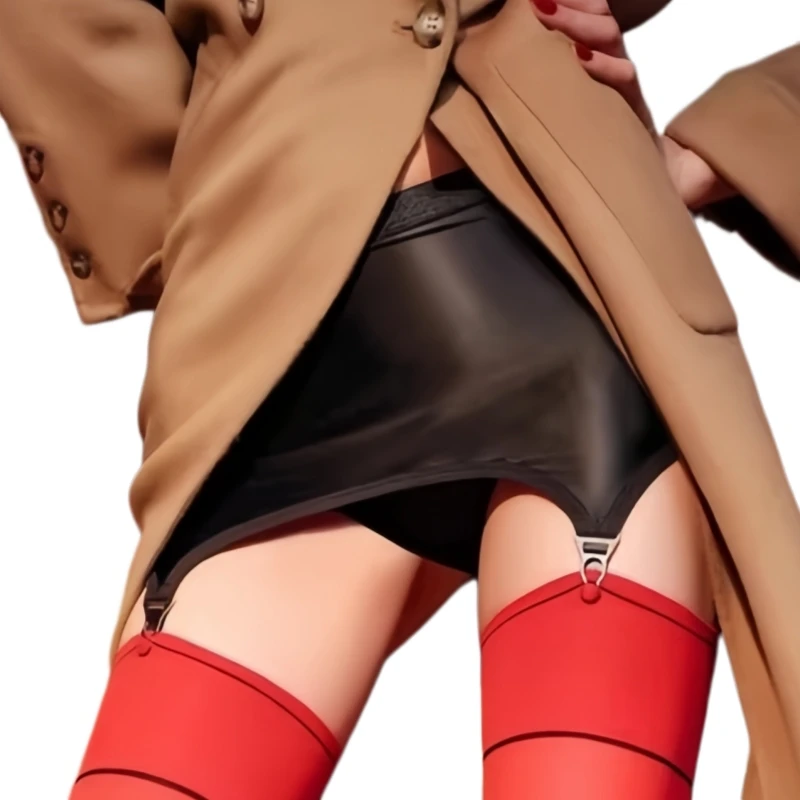 

Soft Satin Oil Shiny Hip Wrap Mini Skirt With Metal Clips Women Sexy Black Garter Belt For Thigh High Stockings