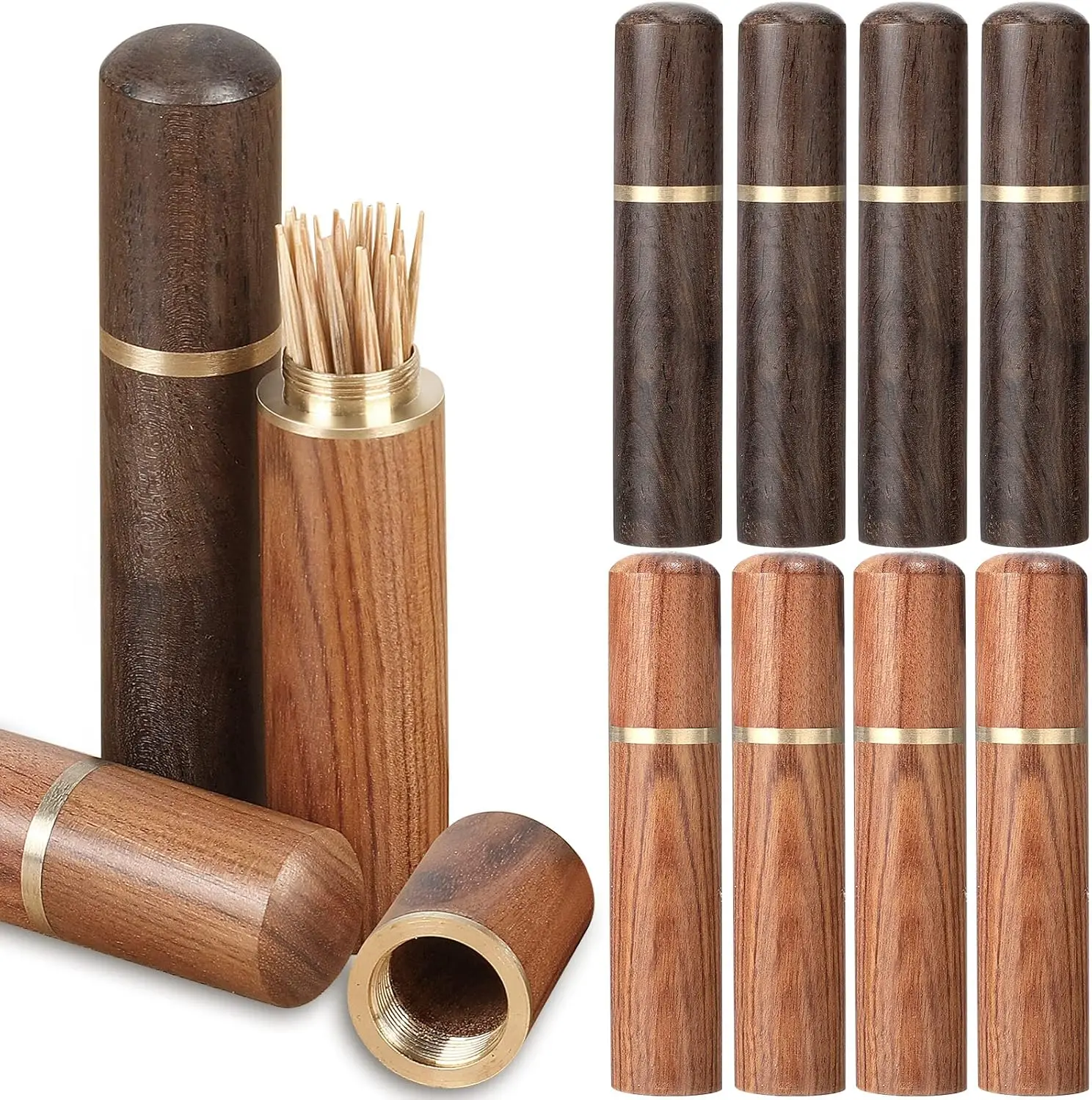 

10-Piece Portable Wooden Toothpick Holder Set, Mini Travel Case for Men and Women