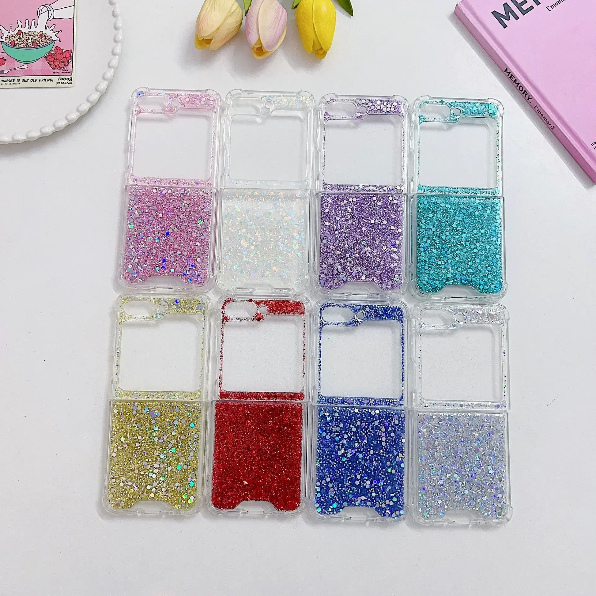 For Samsung Galaxy Z Flip 6 5 4 3 Case Colorful Transparent Glitter Silicone Four Corner Shockproof Protective Cover Accessories