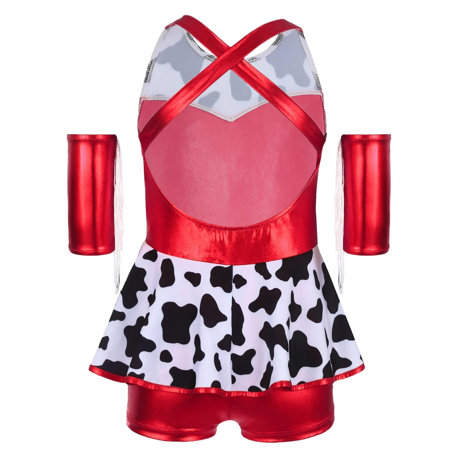 فتاة الجاز اللاتينية ملابس رقص الباليه لامع البقرة طباعة يوتار فستان وأكمام طويلة راعية البقر الزي هالوين كرنفال Dancewear #2
