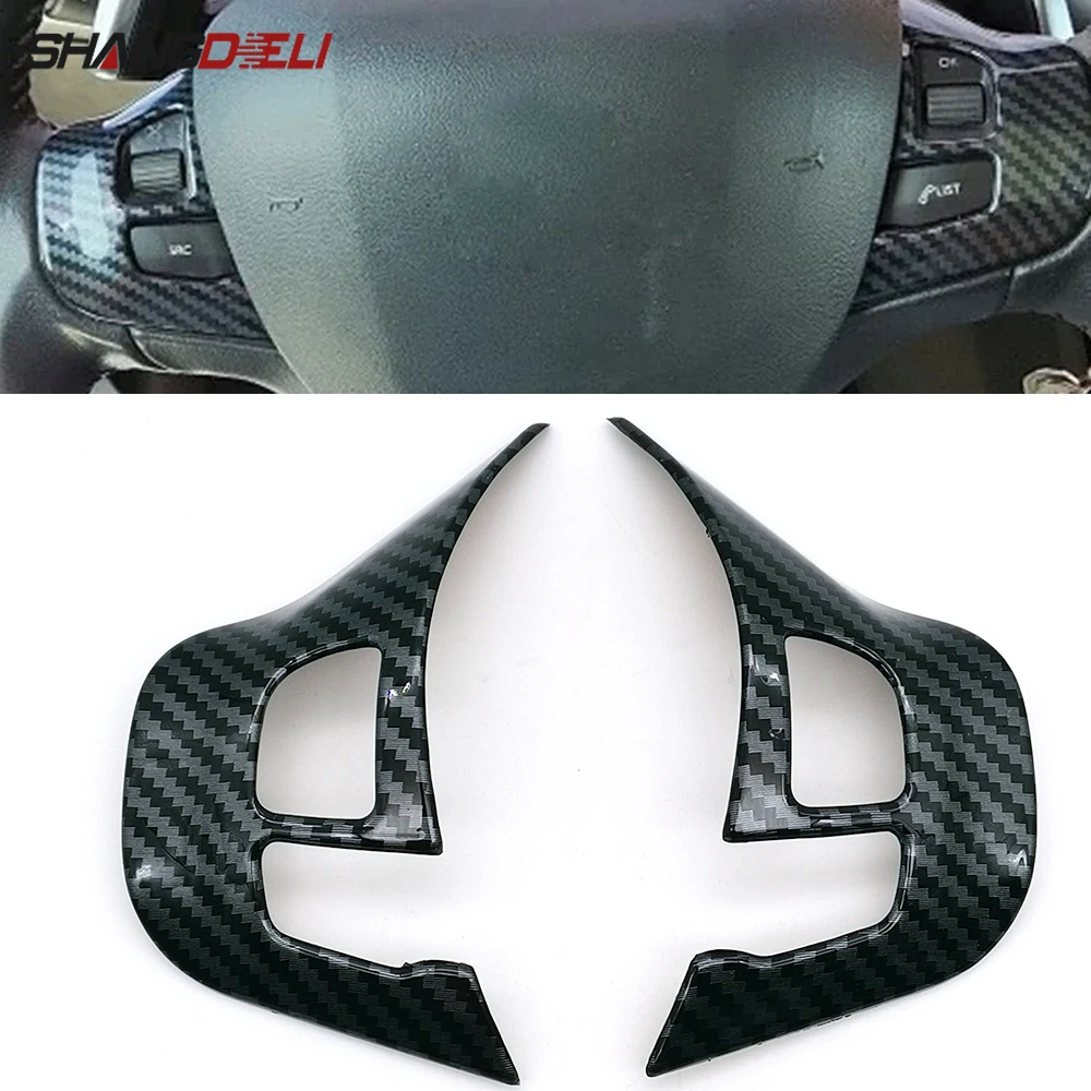 2PCS Fit for Peugeot 2008 208 308 2014-2018 Carbon Fiber Car Steering Wheel Panel Carbon Fiber Decoration Cover Trim Sticker