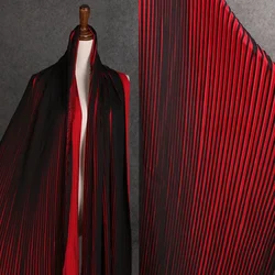 Hundred Fold Red and Black Striped Chiffon Smooth Feel Fabric Heavyweight Fashion Large Skirt Accordion Fold Designer Fabric