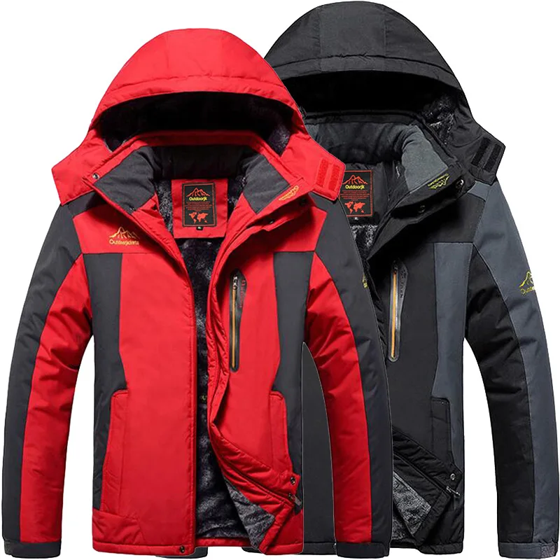 Plus Size 7XL 8XL 9XL Winter Snow Warm Jacket Men Thick Velvet Parkas Coat Outwear Retro Windproof Waterproof Fleece Jackets