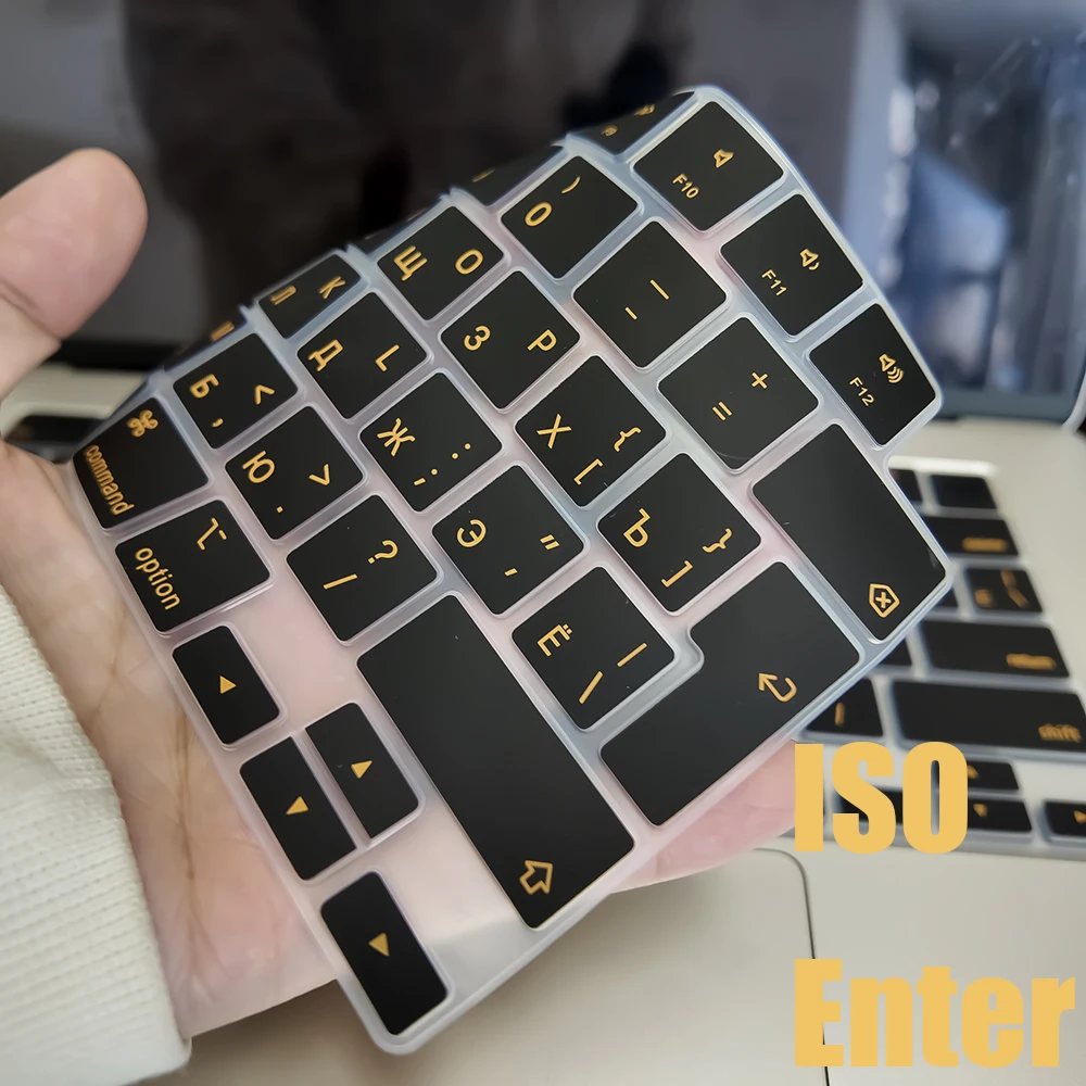 Russian Silicone Keyboard Cover Suitable for MacBook Pro14 M5 M4 M3 M2 Air13.6 inch New Orange Cyrillic Font