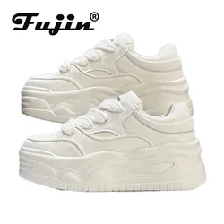 Fujin 6cm Microfiber Leather Women Casual Shoes White Platform Wedge Hidden Heel Shoes White Shoes Chunky Sneakers Skateboard