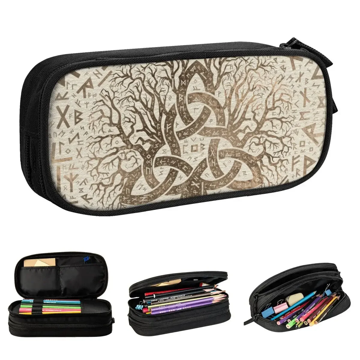 

Tree Of Life With Triquetra Futhark Viking Pencil Cases Pencil Box Pen Box Student Large Storage Bags Office Gifts Stationery