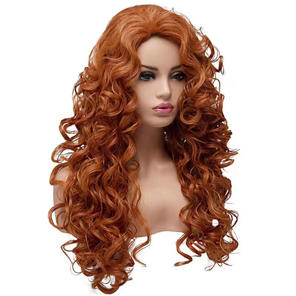 European and American Style Women'S Brown Long Curly Wig Wool Curly Wig Medium Parted Chemical Fiber Wig