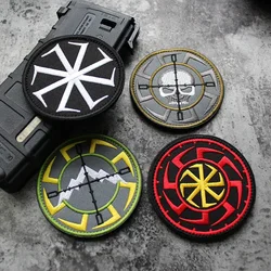 Russian Kolovrat Symbol Embroidered Patches Shooting Aim Skull Armband Tactical Military Badge DIY Sticker for Clothing Backpack