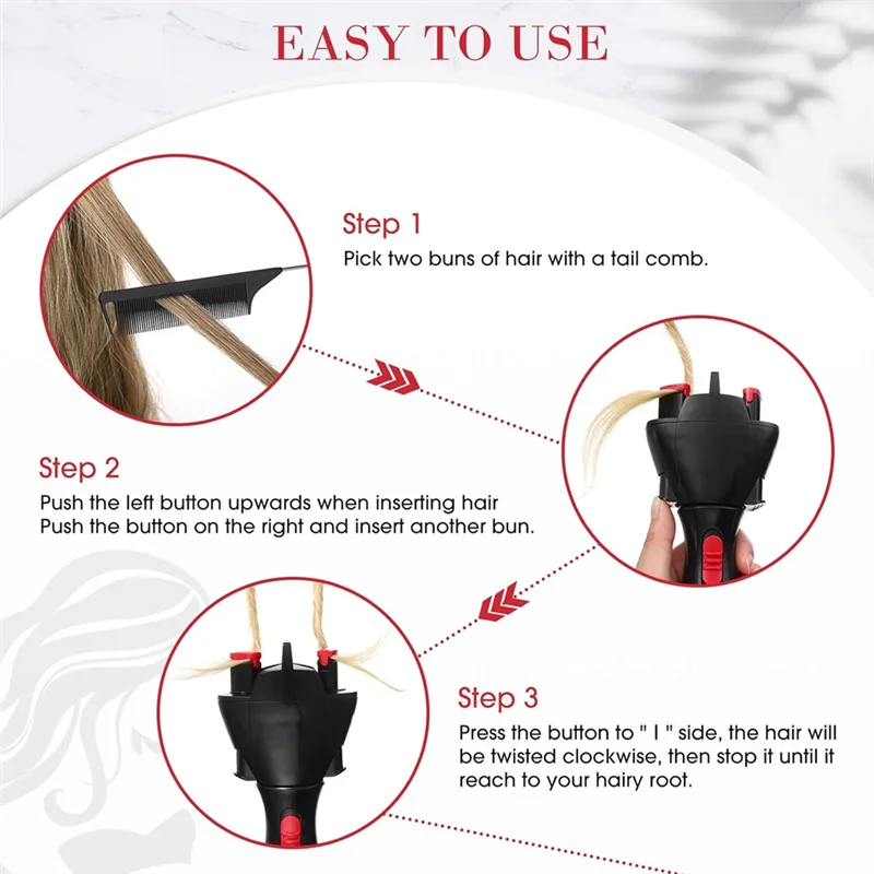 مجموعة ABZA-3 قطع ماكينة تجديل كهربائية أوتوماتيكية باللون الأسود لتصفيف الشعر بنفسك ماكينة تجديل أوتوماتيكية للنساء والفتيات