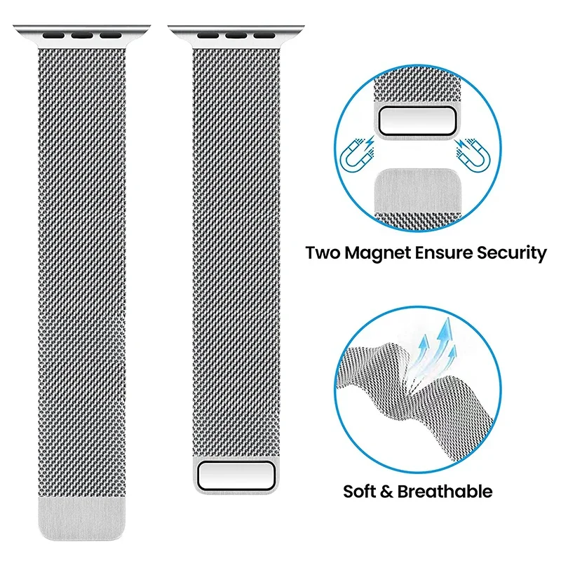 ミラネーゼバックル付きAppleWatchシリーズ,44mm, 40mm, 45mm, 41mm, 42mm, 38mm, 49mm,8,7,se2,6