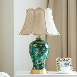 Green Ceramic Table Lamp Luxury For Living Room Bedroom New Chinese Style Retro Domestic Bedside Lamp