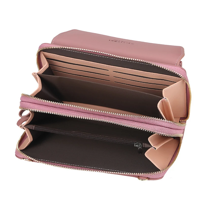Fashion Double Layer Crossbody Phone Bag Women PU Leather Zipper Wallet Coin Pouch Ladies Purse Handbag Shoulder Messenger Bags